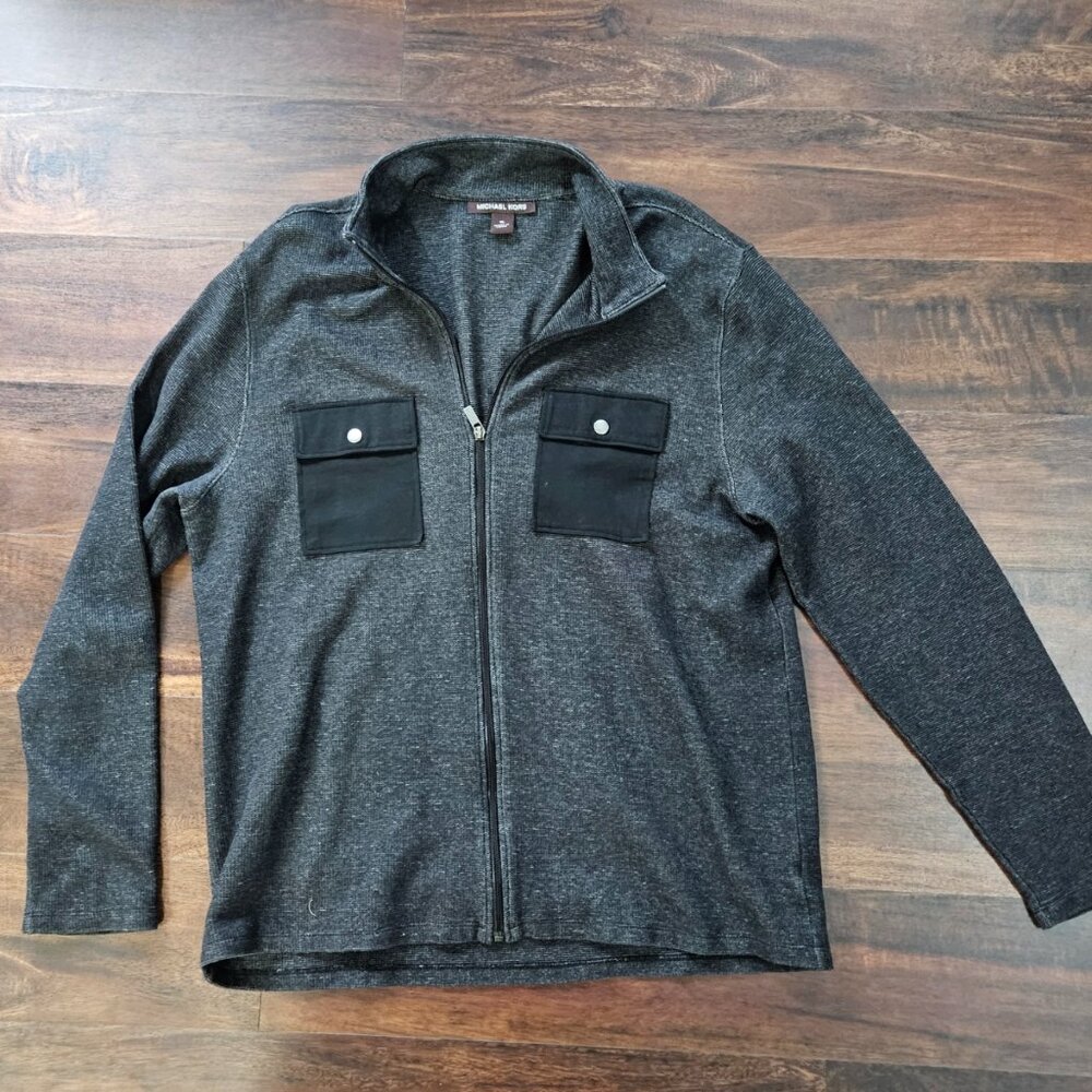 Michael Kors gray full-zip knit sweatshirt jacket with contrast pockets -size XL